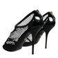 Dolce & Gabbana Black Mesh Leather Heels Keira Sandals Shoes