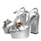 Dolce & Gabbana Silver Leather Platform Logo Keira Sandals Shoes