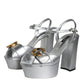 Dolce & Gabbana Silver Leather Platform Logo Keira Sandals Shoes