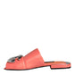 Dolce & Gabbana Pink Salmon Leather Flat Slides Sandals Shoes