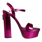 Dolce & Gabbana Fuchsia Leather Platform Logo Keira Sandals Shoes