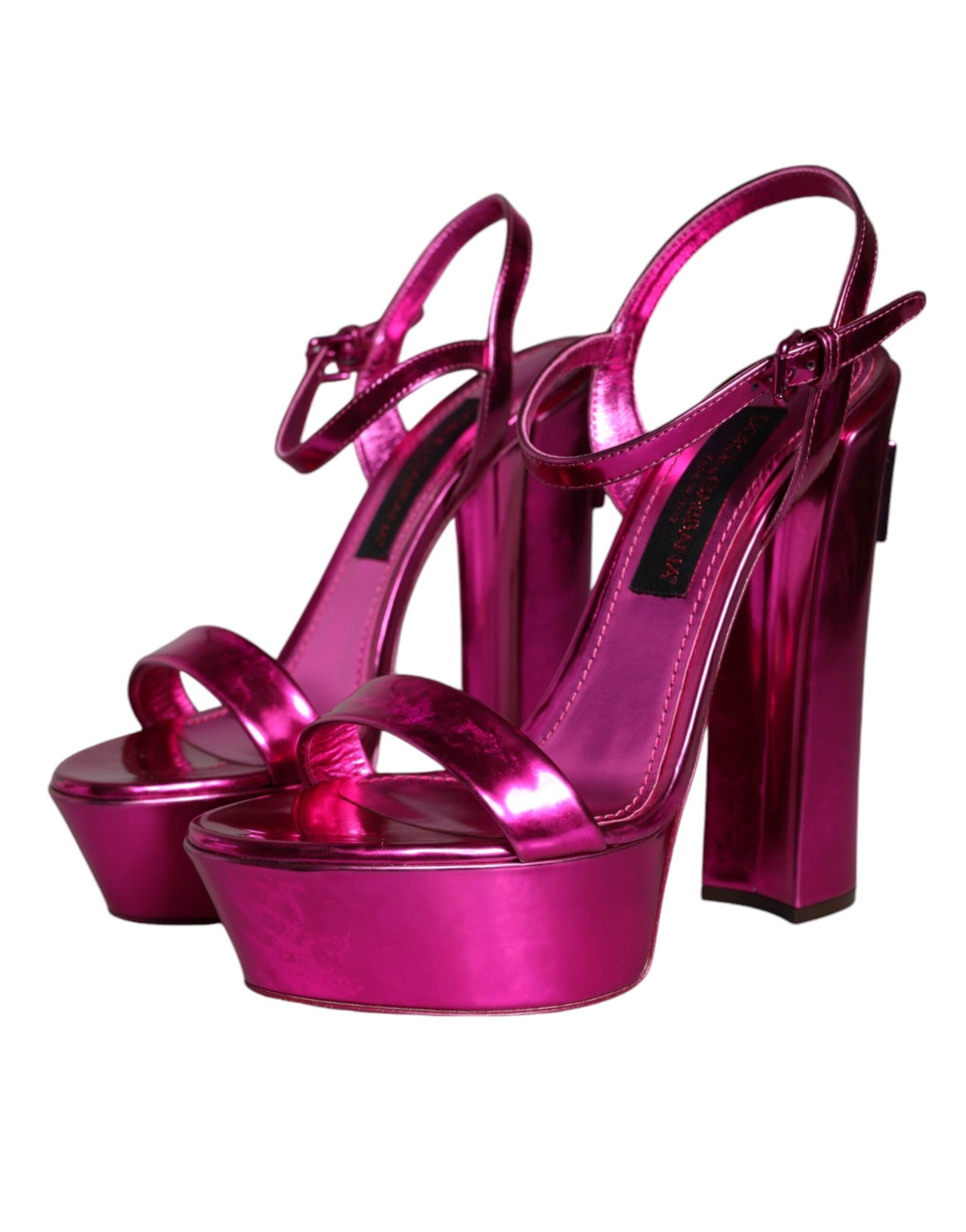 Dolce & Gabbana Fuchsia Leather Platform Logo Keira Sandals Shoes