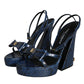 Dolce & Gabbana Blue Leather Ankle Strap Heels Sandals Shoes