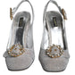 Dolce & Gabbana Silver Crystal Slingback Heels Sandals Shoes