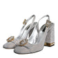 Dolce & Gabbana Silver Crystal Slingback Heels Sandals Shoes