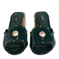 Dolce & Gabbana Green Crystal Leather Slides Sandals Shoes