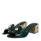 Dolce & Gabbana Green Crystal Leather Slides Sandals Shoes