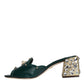 Dolce & Gabbana Green Crystal Leather Slides Sandals Shoes