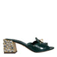 Dolce & Gabbana Green Crystal Leather Slides Sandals Shoes