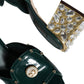 Dolce & Gabbana Green Crystal Leather Slides Sandals Shoes