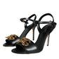 Dolce & Gabbana Black DG Amore Leather Keira Sandals Shoes