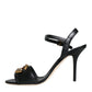 Dolce & Gabbana Black DG Amore Leather Keira Sandals Shoes