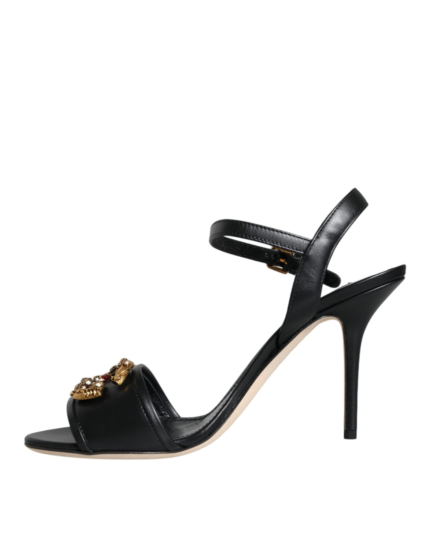 Dolce & Gabbana Black DG Amore Leather Keira Sandals Shoes