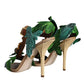 Dolce & Gabbana Emerald Embellished Leather Heels Sandals Shoes