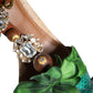 Dolce & Gabbana Emerald Embellished Leather Heels Sandals Shoes