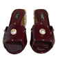 Dolce & Gabbana Maroon Crystal Leather Slides Sandals Shoes