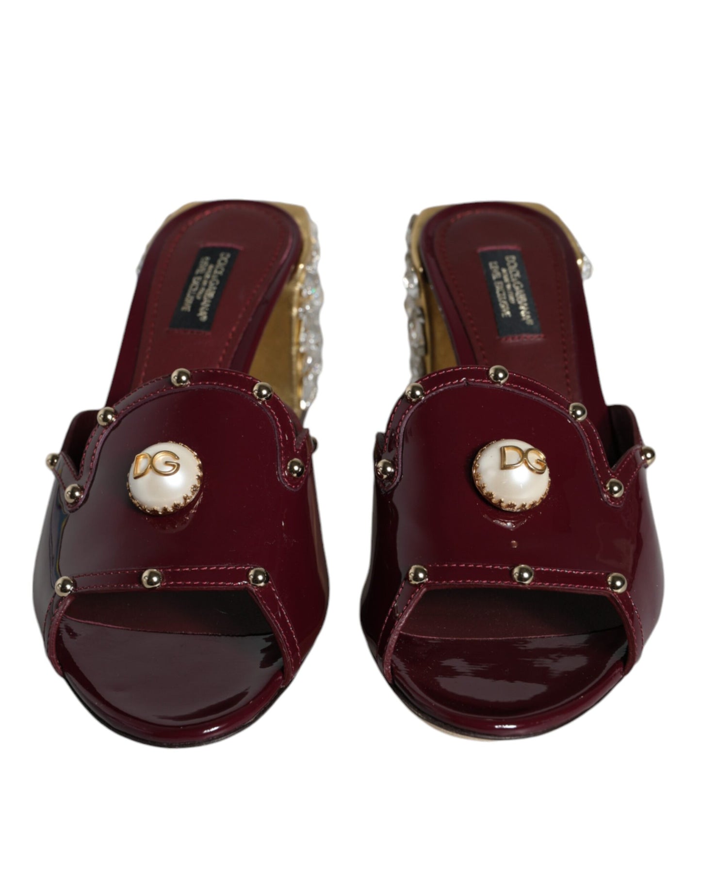 Dolce & Gabbana Maroon Crystal Leather Slides Sandals Shoes