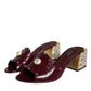 Dolce & Gabbana Maroon Crystal Leather Slides Sandals Shoes