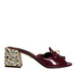 Dolce & Gabbana Maroon Crystal Leather Slides Sandals Shoes