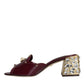 Dolce & Gabbana Maroon Crystal Leather Slides Sandals Shoes