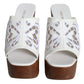 Dolce & Gabbana White Leather Wood Mules Wedge Slides Shoes