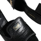 Dolce & Gabbana Black Logo Plaque Leather Heels Sandals Shoes