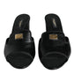 Dolce & Gabbana Black Logo Plaque Leather Heels Sandals Shoes