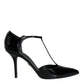 Dolce & Gabbana Black Patent Leather T-strap Heels Pumps Shoes