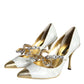 Dolce & Gabbana White Mary Jane Crystal Bow Pearl Pumps Shoes