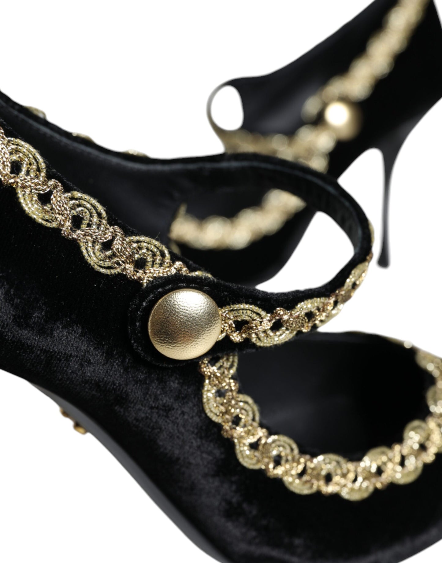 Dolce & Gabbana Black Mary Janes Velvet Gold Pumps Shoes