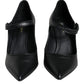 Dolce & Gabbana Black Leather Logo Heels Mary Janes Pumps Shoes