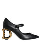 Dolce & Gabbana Black Leather Logo Heels Mary Janes Pumps Shoes