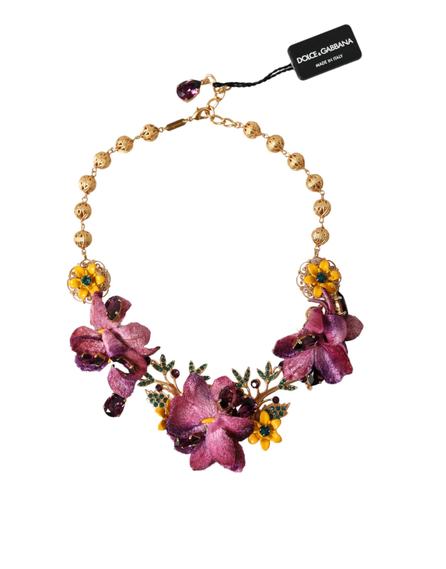 Dolce & Gabbana Gold Brass Mix Fiori Flowers Crystal Chain Necklace