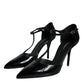 Dolce & Gabbana Black Patent Leather T-strap Heels Pumps Shoes