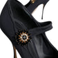 Dolce & Gabbana Black Mary Jane Jersey Crystal Pumps Shoes