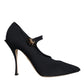 Dolce & Gabbana Black Mary Jane Jersey Crystal Pumps Shoes