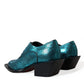 Dolce & Gabbana Blue Leather Derby Block Heels Dress Shoes