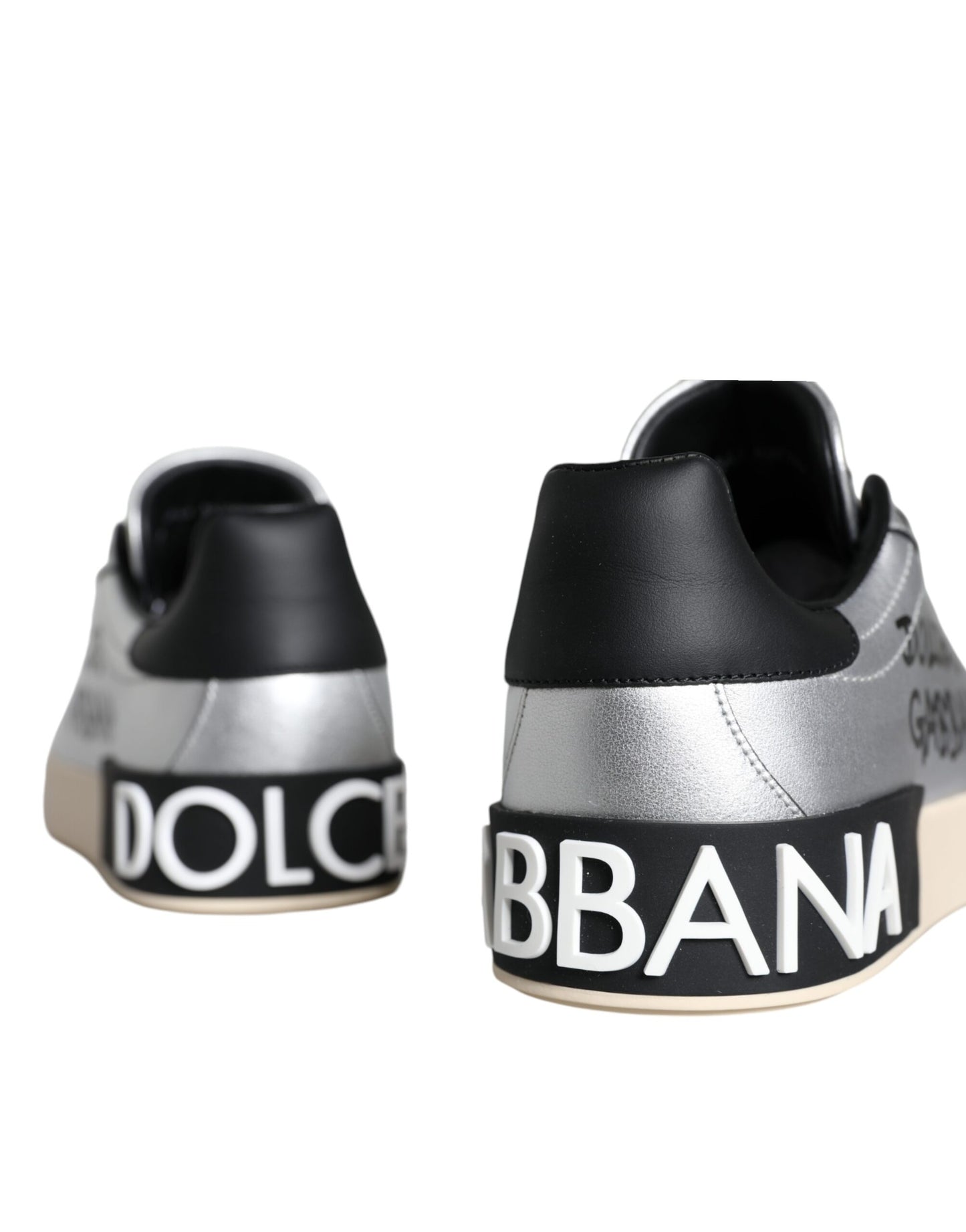 Dolce & Gabbana Silver Portofino Calf Leather Sneakers Shoes