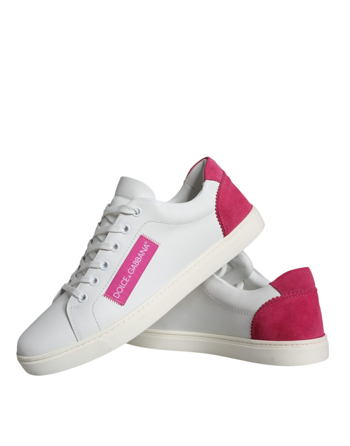 Dolce & Gabbana White Pink Leather Logo Classic Sneaker Shoes