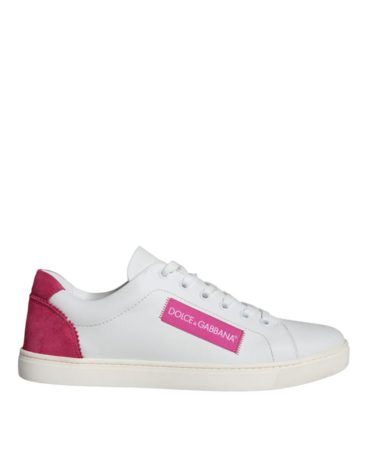 Dolce & Gabbana White Pink Leather Logo Classic Sneaker Shoes