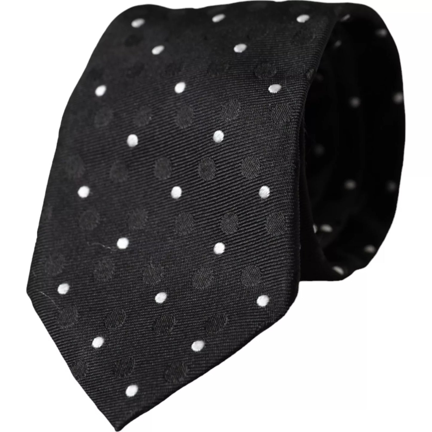 Dolce & Gabbana Black Polka Dot Fantasy Silk Adjustable Men Tie