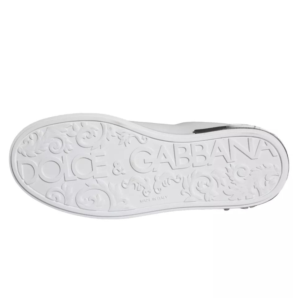 Dolce & Gabbana White Black Leather Portofino Sneakers Shoes