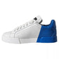 Dolce & Gabbana White Blue Portofino Low Top Leather Sneakers Shoes