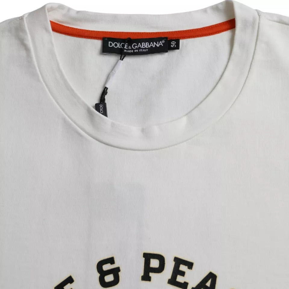 Dolce & Gabbana White Love & Peace Cotton Round Neck T-shirt