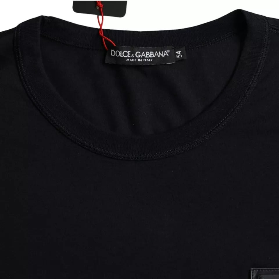 Dolce & Gabbana Black Cotton Logo Plaque Round Neck T-shirt