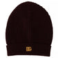 Dolce & Gabbana Dark Red Wool Knit Women Logo Beanie Cap Hat