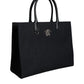 Versace Black Top Handle Canvas Leather Logo Shopping Tote Bag