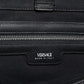 Versace Black Top Handle Canvas Leather Logo Shopping Tote Bag