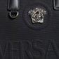 Versace Black Top Handle Canvas Leather Logo Crossbody Tote Bag