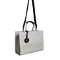 Versace White Top Handle Canvas Leather Logo Crossbody Tote Bag